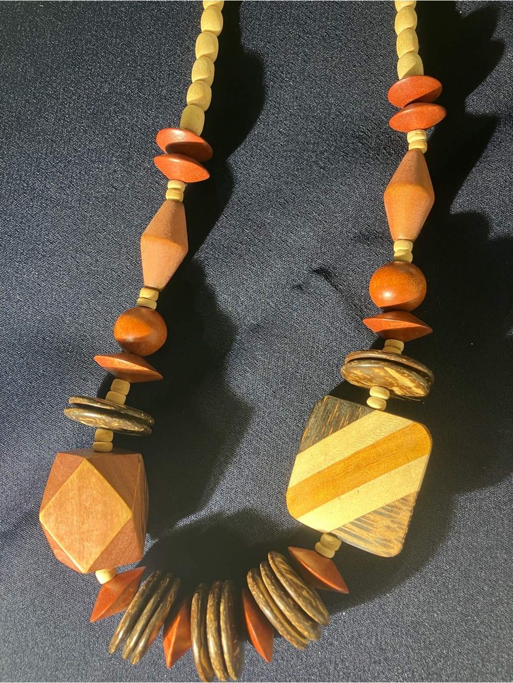 Vintage Chunky Bead Brown & Cream Wooden Statement Necklace